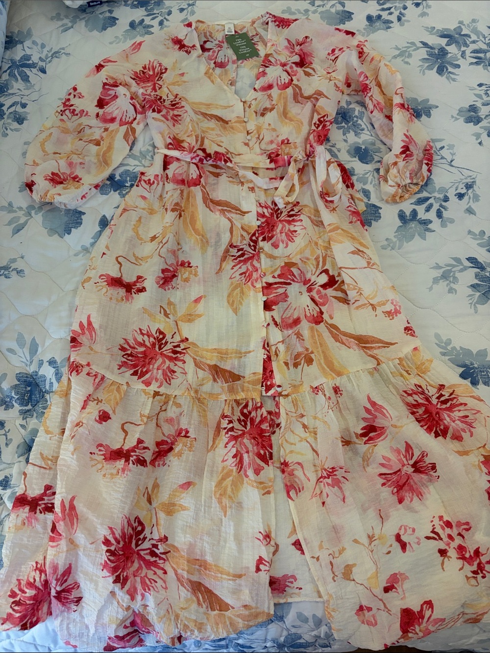 H&M Floral Maxi Wrap Dress in Pink and Cream button front szS